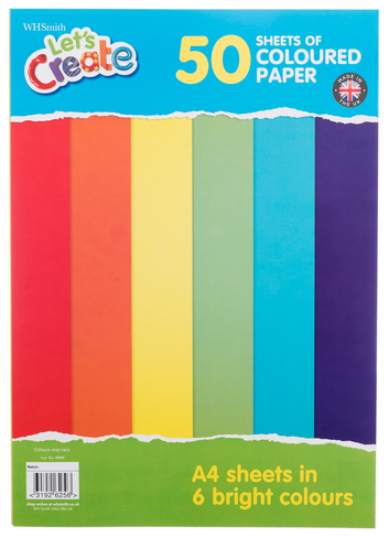 WHSmith A4 Bright Coloured Paper 50 Sheets