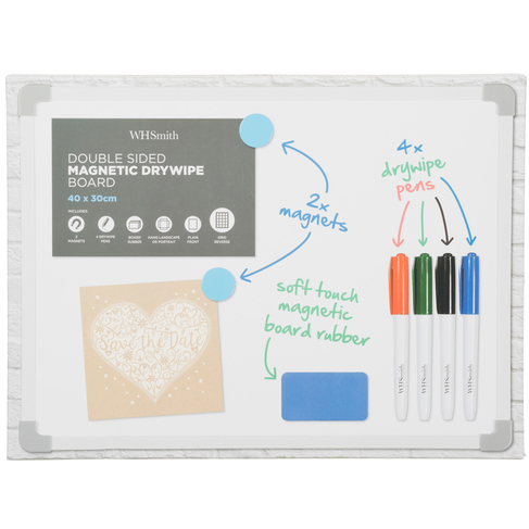 WHSmith Double Sided Magnetic Dry Wipe Board 40x30cm