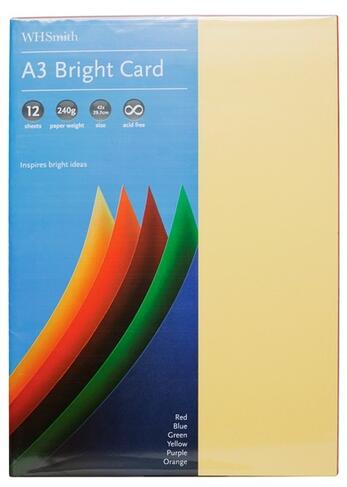 WHSmith A3 Assorted Bright Card 12 Sheets