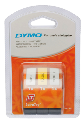 Dymo Letra Tag Labelling Tape Assorted Colours 12mm X 4 m (Pack of 3)