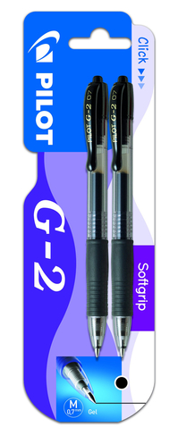 PILOT G-2 0.7mm Retractable Rollerball Pen Black (Pack of 2)