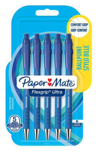 Paper Mate Flexgrip Ballpoint Pens, Medium Nib, Blue Ink (Pack of 5)