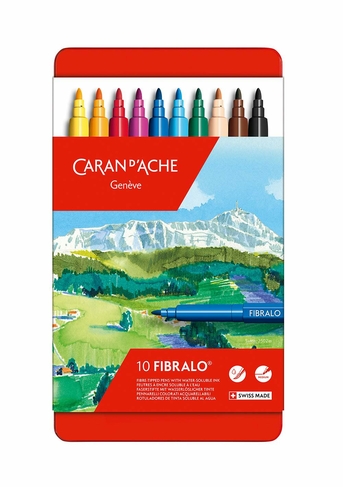 Caran d'Ache Fibralo Water-Soluble Fibre Tip Pens (Tin of 10)