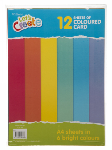 WHSmith Let's Create A4 Bright Coloured Card 12 Sheets