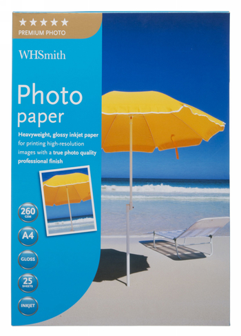 WHSmith A4 Premium Glossy Photo Paper 25 Sheets