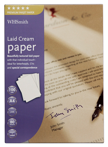 WHSmith A4 Laid Cream Inkjet Paper 80 Sheets