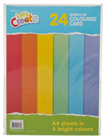 WHSmith Coloured Card 24 Sheets
