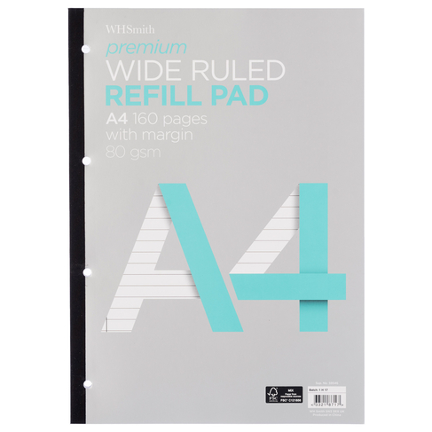 WHSmith A4 Premium Wide Ruled Refill Pad