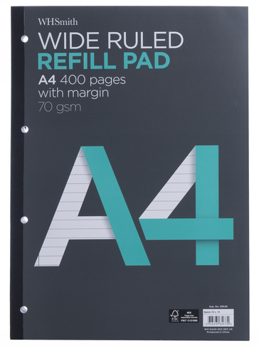 WHSmith A4 Wide Ruled Refill Pad 400 Pages