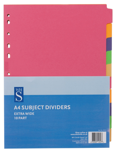 WHSmith Extra Wide A4 10 Part Subject Dividers