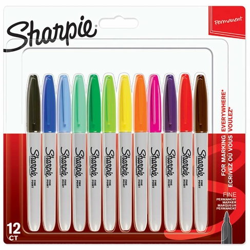 Sharpie Assorted Colour Permanent Markers, Fine Nib, Multi Ink (Pack of 12)