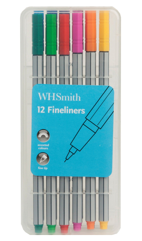 WHSmith Fineliners, Assorted Ink (Pack of 12)