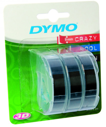 Dymo Embossing White on Black Tape 9 mm (Pack of 3)