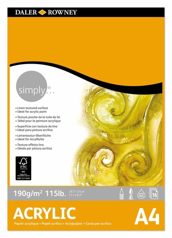Daler-Rowney Simply A4 Acrylic Pad 190gsm 16 White Sheets