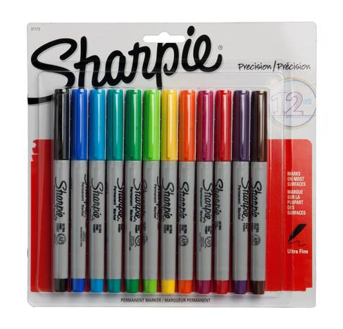 Sharpie Precision Ultra Fine Permanent Markers, Assorted Ink (Pack of 12)