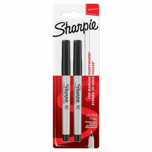 Sharpie Permanent Markers, Ultra Fine Nib, Black Ink (Pack of 2)