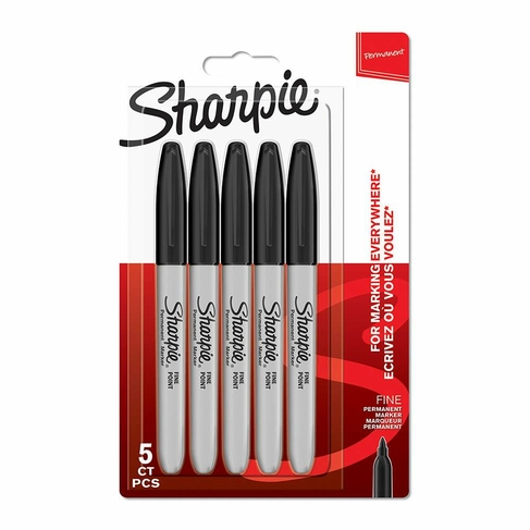 Sharpie Permanent Markers, Fine Nib, Black Ink (Pack of 5)