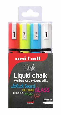 uni-ball uni-Chalk Medium Chalk Markers Assorted Colours (Pack of 4)