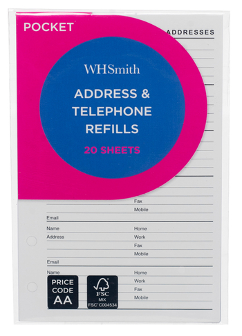 WHSmith Pocket Refill White Address and Telephone Sheets