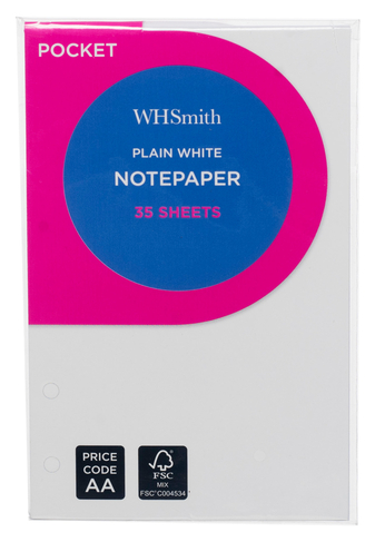 WHSmith Pocket Refill White Plain Notepaper