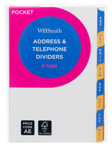 WHSmith Pocket Refill Address and Telephone Tabs