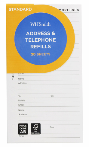 WHSmith Standard Refill Address and Telephone Sheets