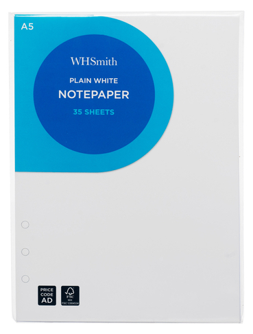 WHSmith A5 Refill White Plain Notepaper