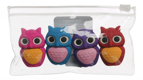 WHSmith Owl Erasers (Pack of 4)