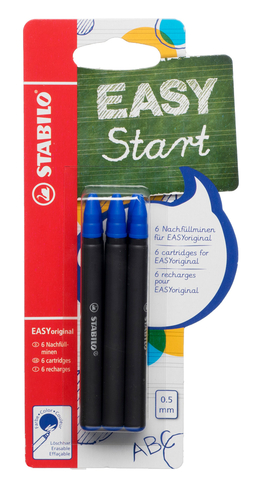 STABILO EASYoriginal Rollerball Pen Refills, 0.5mm Nib, Blue Ink (Pack of 6)