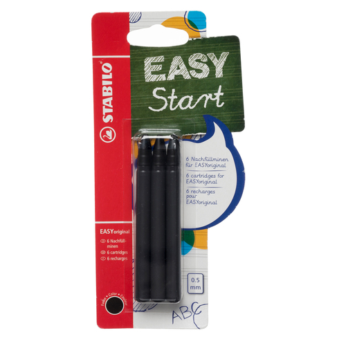 STABILO EASYoriginal Rollerball Pen Refills, 0.5mm Nib, Black Ink (Pack of 6)