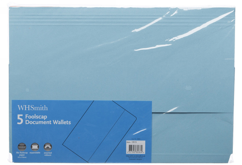 WHSmith Assorted Foolscap A4 Document Wallets (Pack of 5)