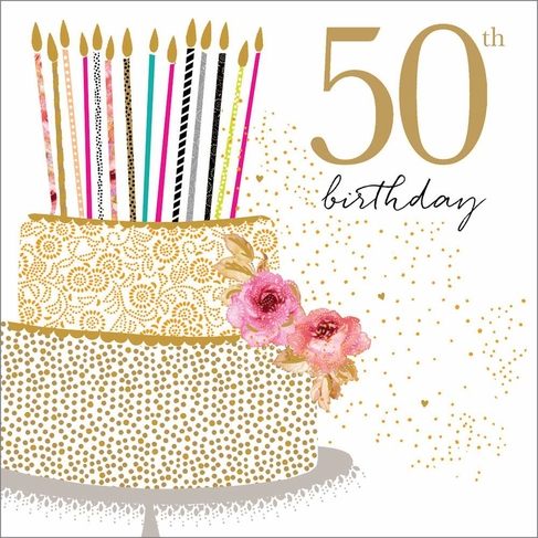 Portfolio Foil Glitter Cake and Candles 50th Birthday Card