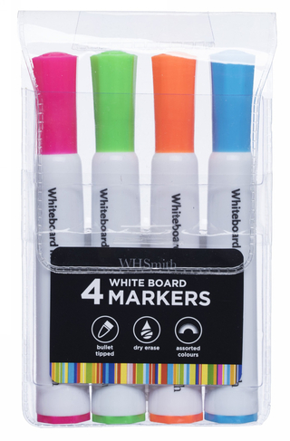 WHSmith White Board Markers, Assorted Ink (Pack of 4)