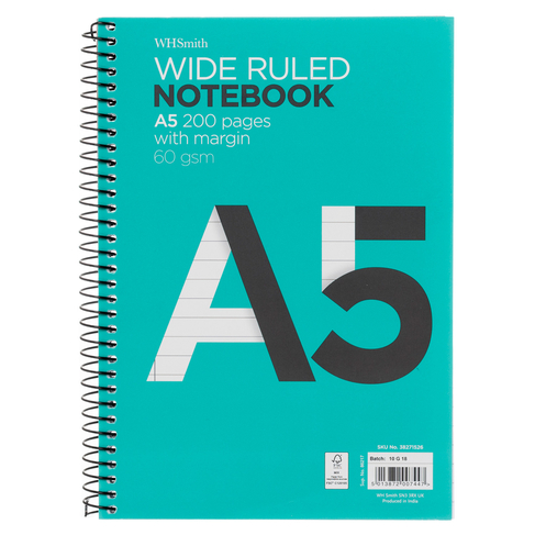 WHSmith Spiral A5 Wide Ruled Notebook