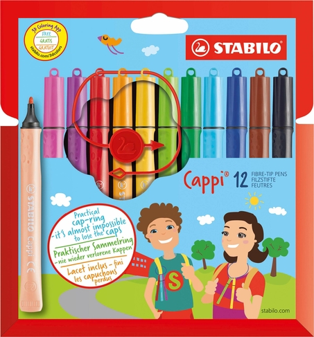 STABILO Cappi Felt Tip Pens (Pack of 12 + 1 Pen Ring)