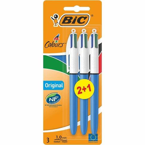 BIC 4 Colours Original Ballpoint Pens Assorted Ink (Pack of 3)