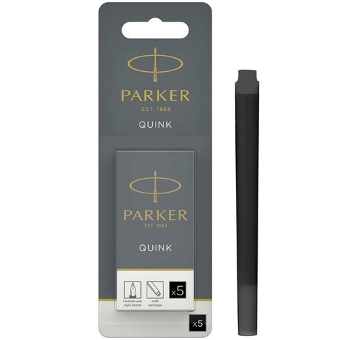 Parker Fountain Pen Ink Refill Cartridges, Long, Black QUINK Ink (Pack of 5)
