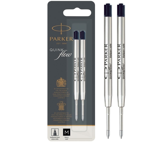 Parker Quink Flow Ballpoint Pen Refills, Medium Nib, Black Ink (Pack of 2)