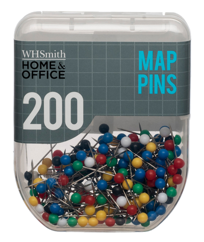 WHSmith Assorted Colour Map Pins (Pack of 200)