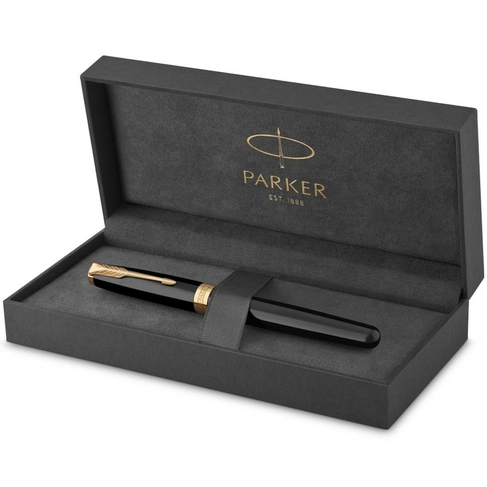 Parker Sonnet Fountain Pen, Black Lacquer with Gold Trim, Medium Nib, Gift Box
