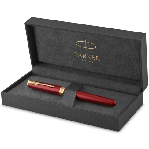Parker Sonnet Fountain Pen, Red Lacquer with Gold Trim, Medium Nib, Gift Box
