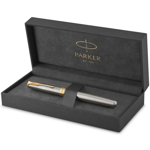 Parker Sonnet Fountain Pen, Stainless Steel with Gold Trim, Medium Nib, Gift Box
