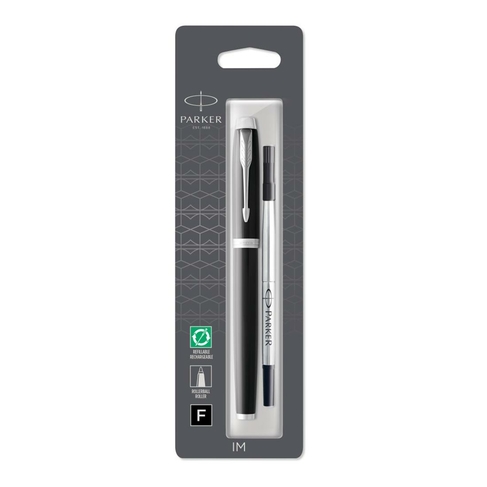 Parker IM Rollerball Pen, Black  Lacquer with Chrome Trim, Fine, Black Ink
