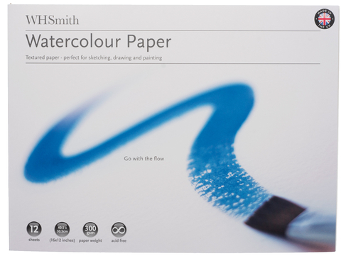 WHSmith 16 x 12 inches (40.5 x 30.5 cm) Watercolour Paper Pad 12 Sheets