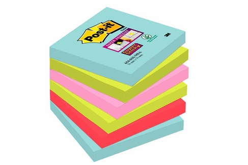 Post-it Super Sticky Notes Miami Colours, 76 mm x 76 mm, 6 Pads