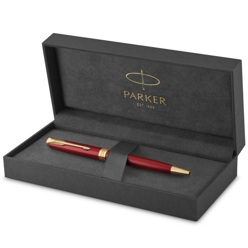 Parker Sonnet Ballpoint Pen, Red Lacquer with Gold Trim, Medium, Black Ink, Gift Box
