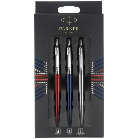 Parker Jotter London Trio Discovery Pack: Ballpoint Pen (Royal Blue), Gel Pen (Red Kensington) and Mechanical Pencil (Stainless Steel)
