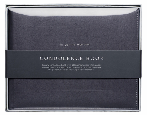 WHSmith Grey Leather Effect Boxed Premium Condolence Book