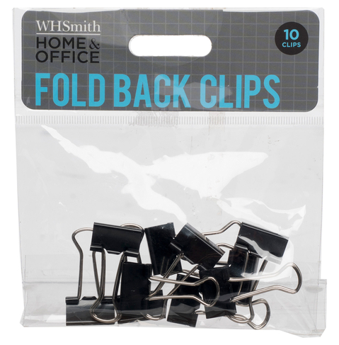 WHSmith Black Small Fold Back Clips (Pack of 10)