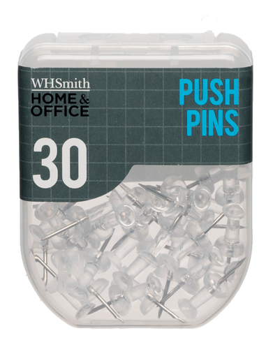 WHSmith Clear Push Pins (Pack of 30)